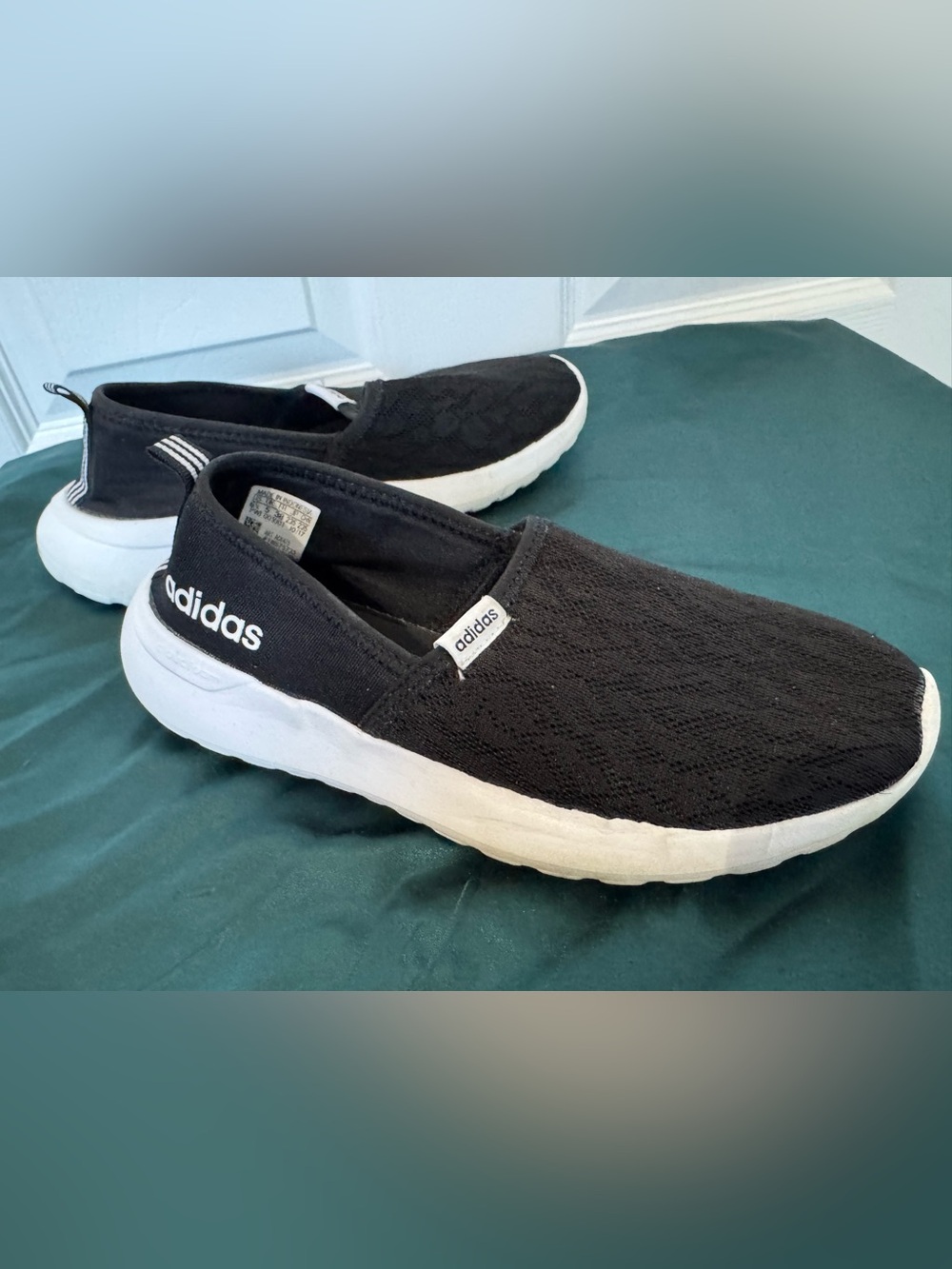 adidas Cloudfoam Slip-On Lite Racer Athletic Sneakers Black/White, Women’s 6.5